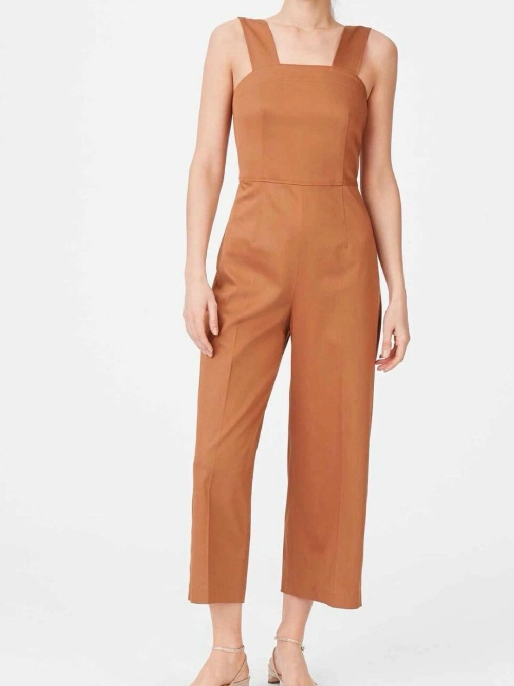 Club Monaco Veronikah Caramel Copper Square-Neck Wide-Leg Ankle Jumpsuit